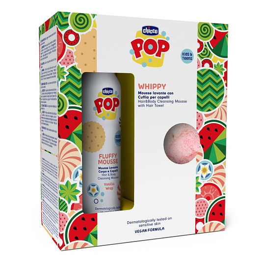 CHICCO Pěna na vlasy a tělo POP Vanilla Fluffy 200ml s ručníkem na vlasy