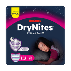 HUGGIES® Kalhotky plenkové jednorázové DryNites MEGA 30-34 kg Girl, 23 ks, L