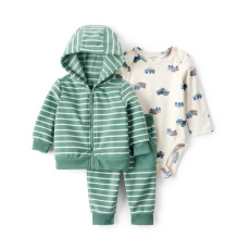 CARTER'S Set 3dílný fleece-body dl. rukáv ,mikina,kalhoty green stripe chlapec 12m/vel.80