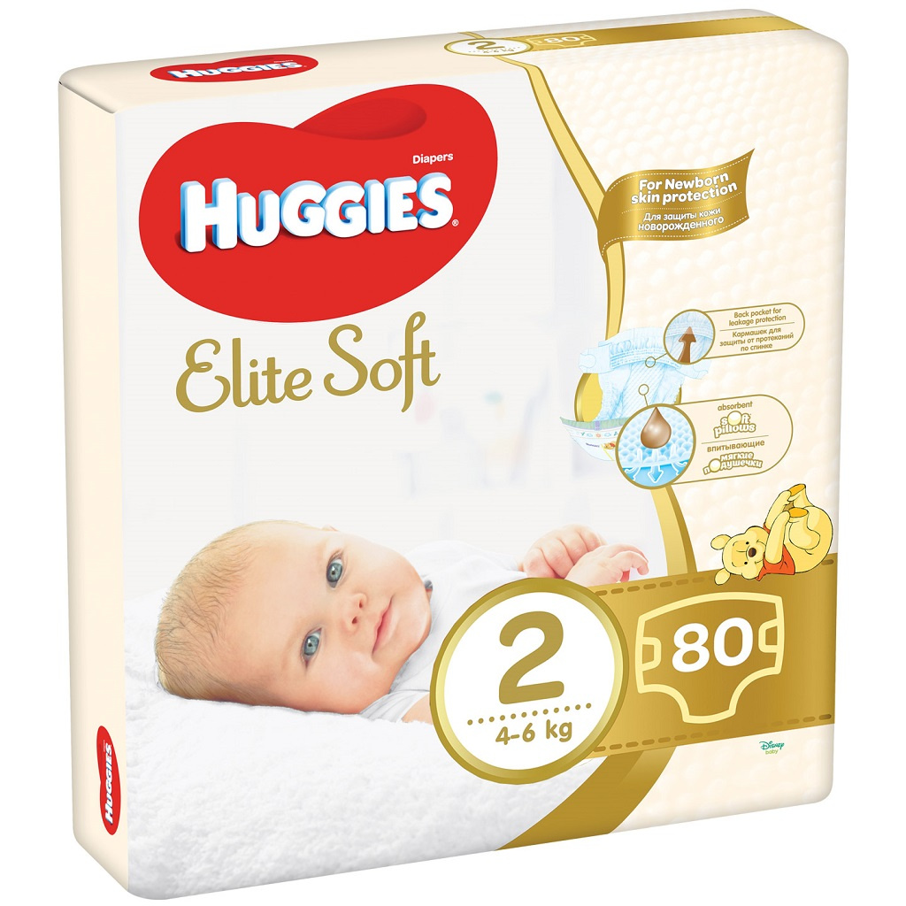HUGGIES Elite Soft Pleny jednorázové 2 (4-6 kg) 80 ks