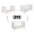 PETITE&MARS Postýlka dřevěná Mila 3 in 1 White Wood 120x60 cm