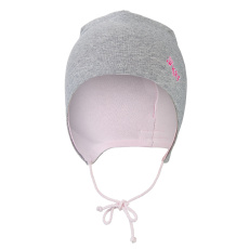 Little Angel-Čepice zavazovací podšitá Outlast ® - šedý melír/růžová baby Velikost čepic: 2 | 39-41 cm