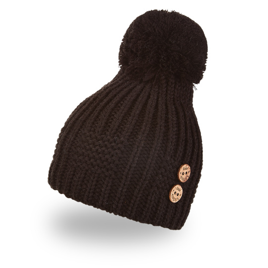 Little Angel-Čepice pletená bambule knoflíky Outlast ® - černá Velikost čepic: 5 | 49-53 cm