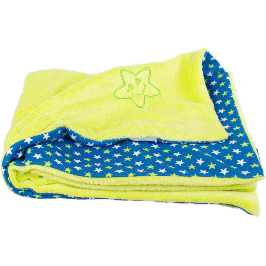 KAARSGAREN-Dětská deka limetková hvězdičky na petrolejové Wellsoft bavlna