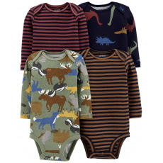 CARTER'S Body dl. rukáv Brown Navy chlapec 4ks NB /vel.56 CARTER'S Body dl. rukáv Brown Navy chlapec 4ks NB /vel.56