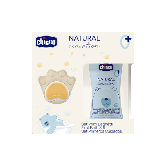 CHICCO Dárková sada kosmetiky Natural Sensation + silikonová mycí houbička tlapka