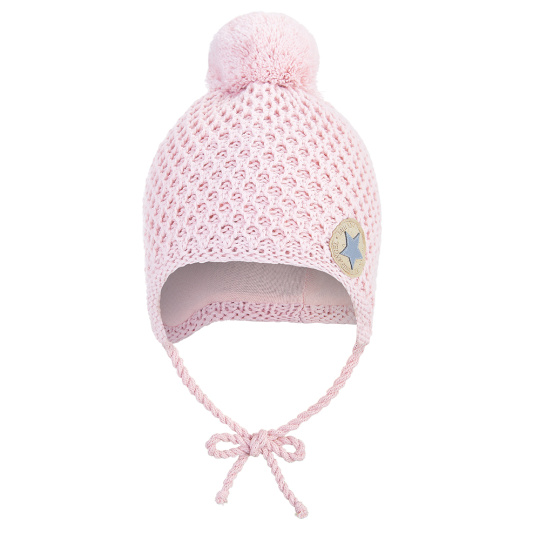 Little Angel-Čepice pletená zavazovací drobný vzor bambule Outlast® - sv.růžová Velikost: 2 | 39-41 cm