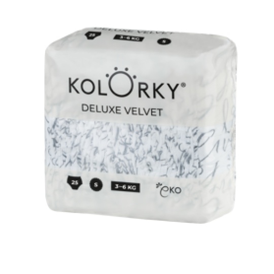 KOLORKY DELUXE VELVET Pleny jednorázové eko se sametovým povrchem S (3-6 kg) 25 ks