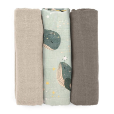 PETITE&MARS Sada plen bambusová mušelínová 3ks Moussy Whale Song 68 x 68 cm PETITE&MARS Sada plen bambusová mušelínová 3ks Moussy Whale Song 68 x 68 cm