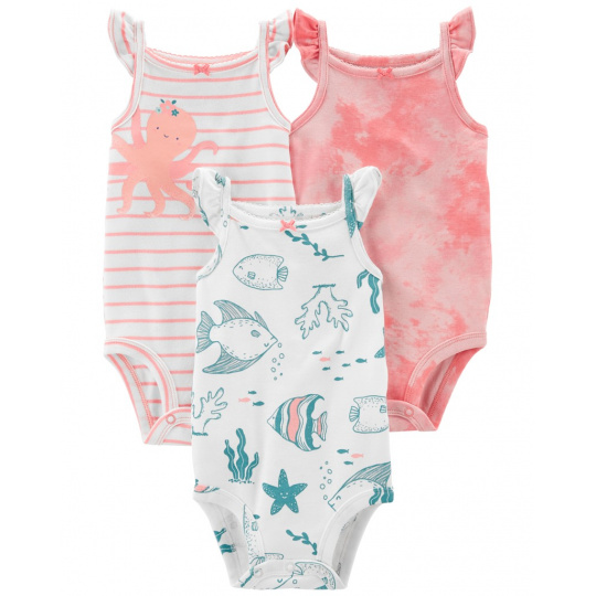 CARTER'S Body bez rukávů Pink Ocean holka 3ks 6m