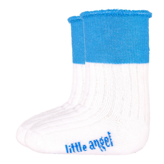 Little Angel-Ponožky froté Outlast® - bílá/modrá Velikost: 10-14 | 7-9 cm