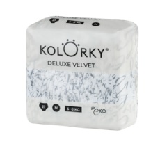 KOLORKY DELUXE VELVET Pleny jednorázové eko se sametovým povrchem M (5-8 kg) 21 ks KOLORKY DELUXE VELVET Pleny jednorázové eko se sametovým povrchem M (5-8 kg) 21 ks