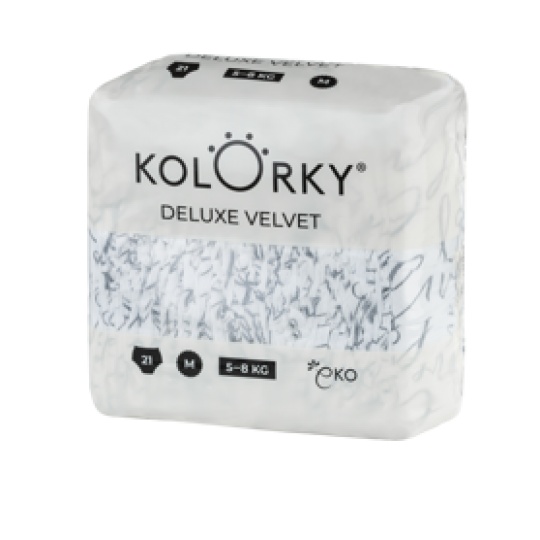 KOLORKY DELUXE VELVET Pleny jednorázové eko se sametovým povrchem M (5-8 kg) 21 ks