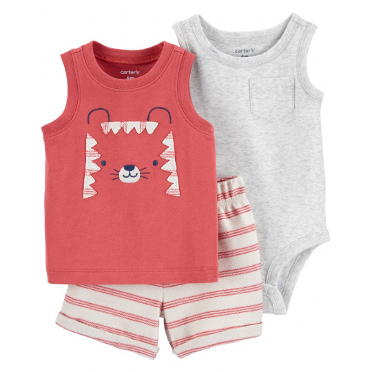 CARTER'S Set 3dílný body bez rukávů, tílko, kraťasy Red Tiger kluk 3m