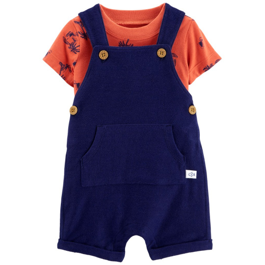 CARTER'S Set 2dílný triko kr. rukáv, kraťasy na kšandy Navy Orange kluk 24m