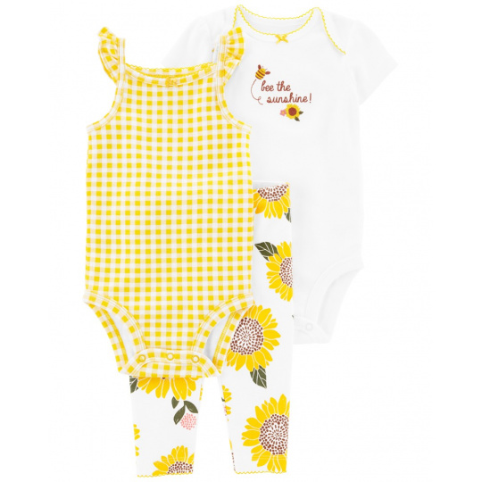 CARTER'S Set 3dílný legíny, body kr. rukáv, body na ramínka Yellow Sunflower holka 9m