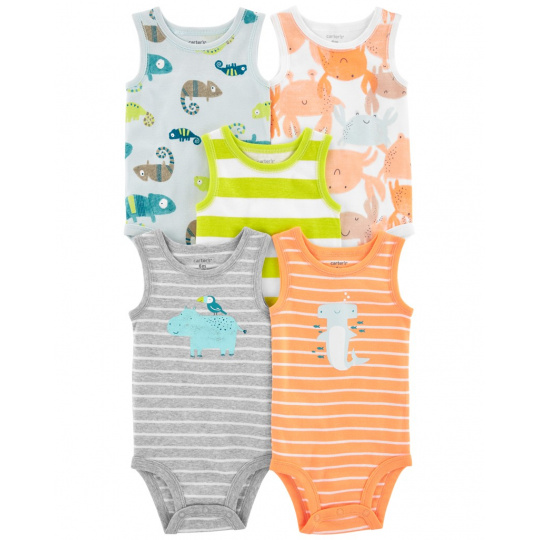 CARTER'S Body bez rukávů Stripes Animals kluk 5ks 12m