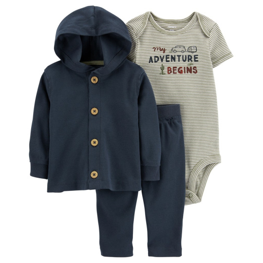 CARTER'S Set 3dílný body kr. rukáv, cardigan, tepláky Navy Adventure kluk 6m