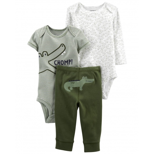 CARTER'S Set 3dílný body kr. rukáv, body dl. rukáv, tepláky Green Croc kluk LBB PRO, vel. 46