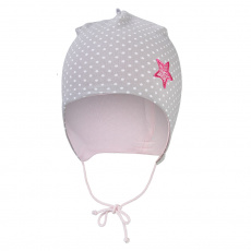 Little Angel-Čepice podšitá zavazovací Outlast® - šedá puntík/růžová baby Velikost: 1 | 36-38 cm
