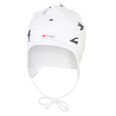 Little Angel-Čepice podšitá zavazovací BIO Outlast® - bílá-černá kočka/bílá Velikost: 4 | 45-48 cm