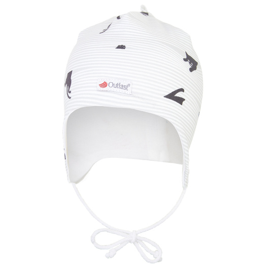 Little Angel-Čepice podšitá zavazovací BIO Outlast® - bílá-černá kočka/bílá Velikost: 4 | 45-48 cm