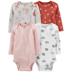 CARTER'S Body dl. rukáv Brown Pink dívka 4ks 9m CARTER'S Body dl. rukáv Brown Pink dívka 4ks 9m