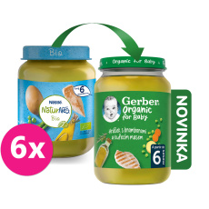 6x GERBER Organic dětský příkrm hrášek s bramborami a kuřecím masem 190 g​​