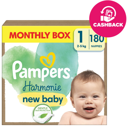 PAMPERS Pleny jednorázové Harmonie Baby vel. 1, 180 ks, 2kg-5kg