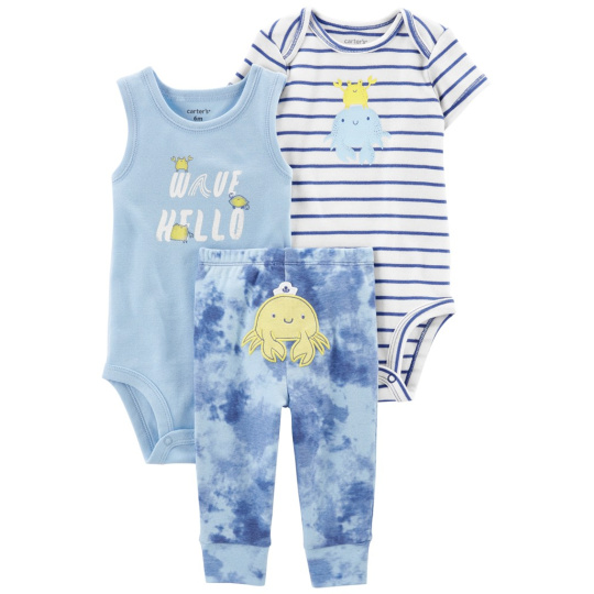 CARTER'S Set 3dílný tepláky, body kr. rukáv, body bez rukávů Blue Wave chlapec LBB 3m