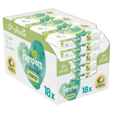 PAMPERS Harmonie Coconut vlhčené ubrousky Plastic Free 18x42 ks = 756 ks PAMPERS Harmonie Coconut vlhčené ubrousky Plastic Free 18x42 ks = 756 ks