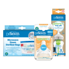 DR.BROWN’S Láhev kojenecká sklo 270ml +Savičky na láhev level-2 2ks +Sáčky na sterilizaci lahví 5ks DR.BROWN’S Láhev kojenecká sklo 270ml +Savičky na láhev level-2 2ks +Sáčky na sterilizaci lahví 5ks