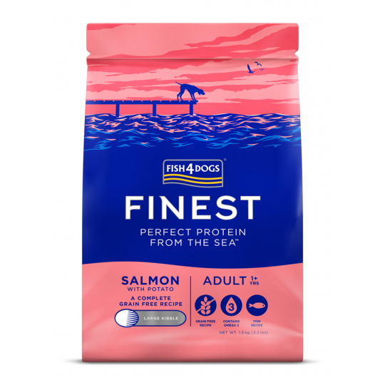 FISH4DOGS Granule malé pro dospělé psy Finest losos s bramborami 1,5 kg, 1+