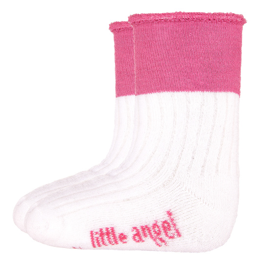 Little Angel-Ponožky froté Outlast® - bílá/růžová Velikost: 20-24 | 14-16 cm