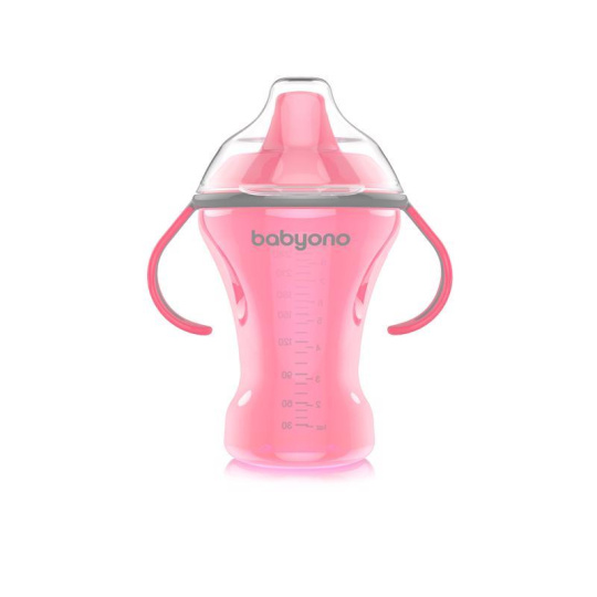 BABYONO Hrnek netekoucí s tvrdým náustkem Natural Nursing 260 ml růžová