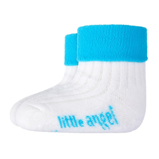 Little Angel-Ponožky froté Outlast® - bílá/tyrkys Velikost: 20-24 | 14-16 cm