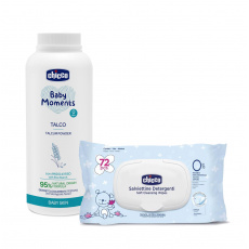 CHICCO Pudr dětský 150 g + Dětské čisticí vlhčené ubrousky, 72 ks CHICCO Pudr dětský 150 g + Dětské čisticí vlhčené ubrousky, 72 ks