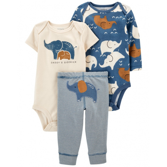 CARTER'S Set 3dílný body dl. rukáv, body kr. rukáv, tepláky Blue Elephant chlapec LBB NB/ vel. 56