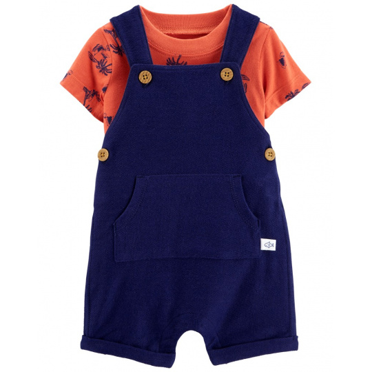 CARTER'S Set 2dílný triko kr. rukáv, kraťasy na kšandy Navy Orange kluk 3m