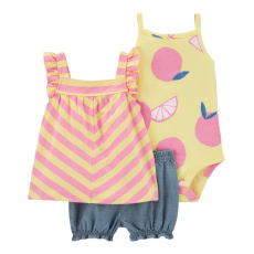 CARTER'S Set 3dílný triko na ramínka, body na ramínka, kraťasy Pink Orange holka 9m CARTER'S Set 3dílný triko na ramínka, body na ramínka, kraťasy Pink Orange holka 9m