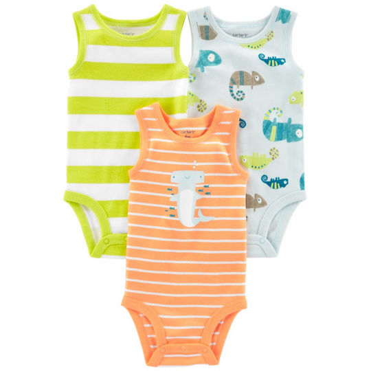 CARTER'S Body bez rukávů Stripes Animals kluk 3ks 9m