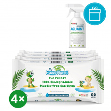 4x MY HAPPY PLANET 100% BIO odbouratelné vlhčené ubrousky 60 ks + AQUAINT 500 ml 4x MY HAPPY PLANET 100% BIO odbouratelné vlhčené ubrousky 60 ks + AQUAINT 500 ml