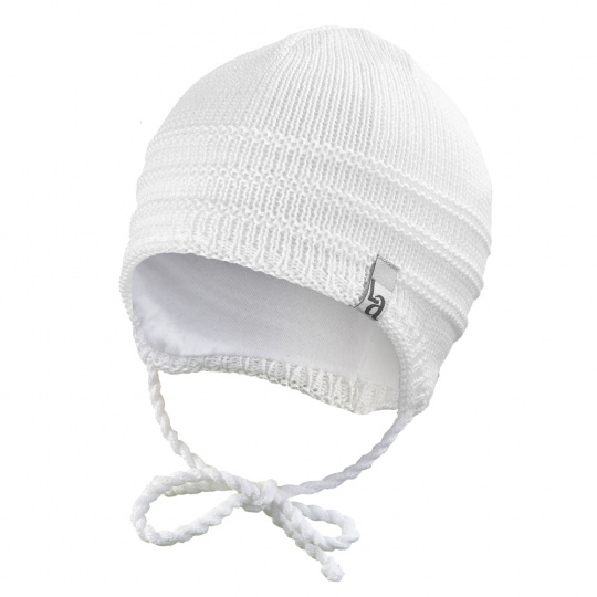 Little Angel-Čepice pletená zavazovací tenká Outlast ® - bílá Velikost: 2, 39-41 cm