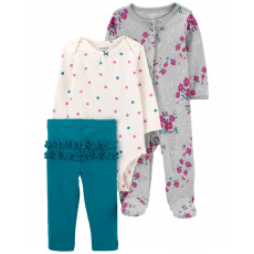 CARTER'S Set 3dílný overal, legíny, body dl. rukáv Grey Floral NB/ vel. 56 CARTER'S Set 3dílný overal, legíny, body dl. rukáv Grey Floral NB/ vel. 56
