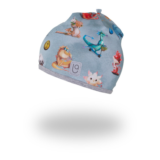 Little Angel-Čepice podšitá Outlast® - dráčci/šedý melír Velikost čepic: 4 | 45-48 cm