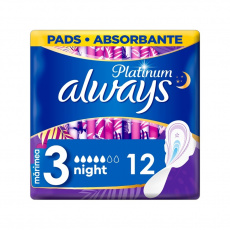 ALWAYS Platinum Night Vložky hygienické 12 ks ALWAYS Platinum Night Vložky hygienické 12 ks