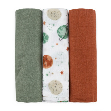 PETITE&MARS Sada plen bambusová mušelínová 3ks Moussy Celestial Planets 68 x 68 cm PETITE&MARS Sada plen bambusová mušelínová 3ks Moussy Celestial Planets 68 x 68 cm