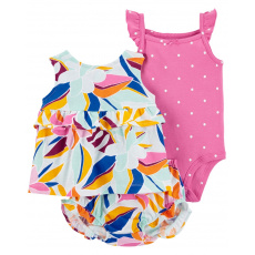 CARTER'S Set 3dílný body na ramínka, tílko, kalhotky Multi Floral holka 3m