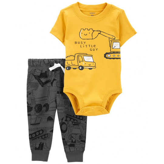 CARTER'S Set 2dílný body kr. rukáv, tepláky Yellow Transport kluk 3m