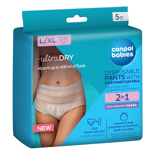 CANPOL BABIES Kalhotky s vložkou jednorázové poporodní  2v1 L/XL 5ks